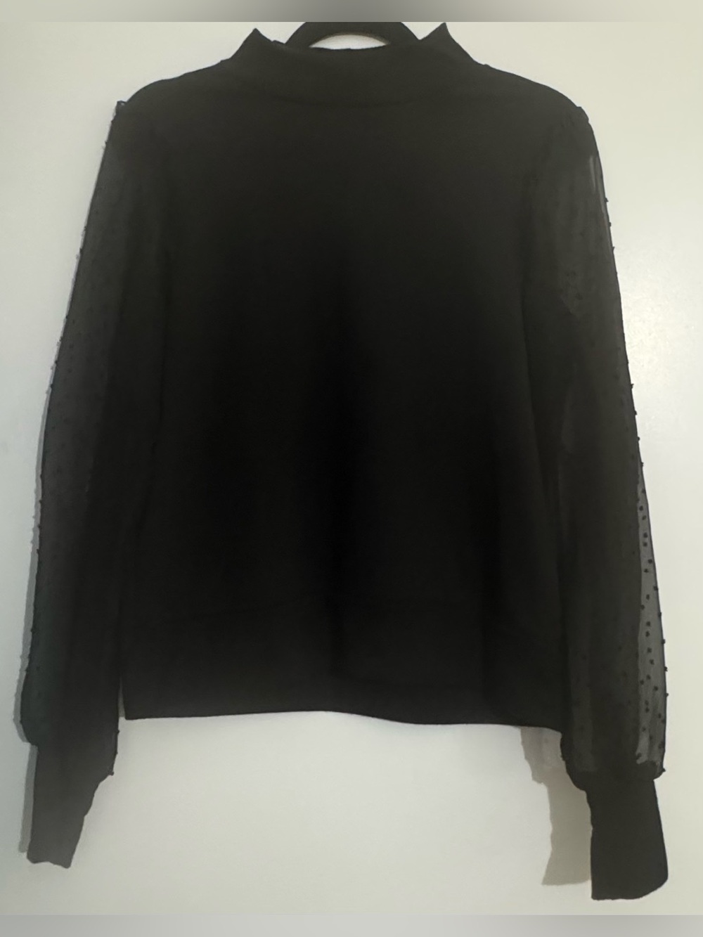 Design Lab Black Sweatshirt Top Sheer Polka Dot Sleeves Medium